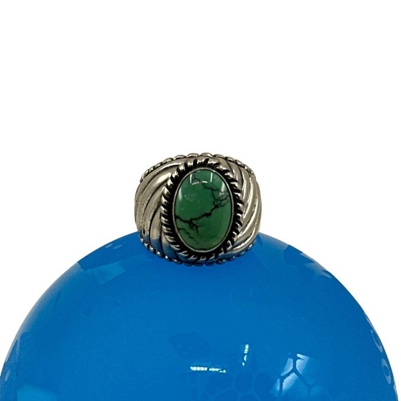 SIGNED CP CAROLYN POLLACK STERLING SILVER GREEN TURQUOISE SOUTHWESTERN RING - Picture 3 of 7